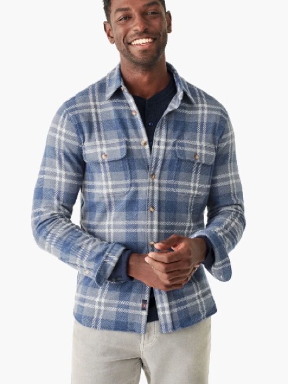 Faherty Vintage Blue Plaid Legend Sweater Shirt Medium